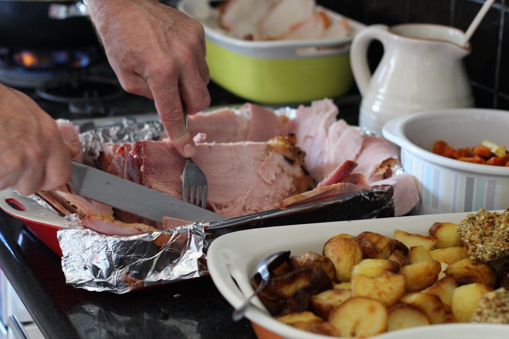 Roasted ham. potatoes, lutefisk and all kind of casseroles belong to Finnish Christmas tradition