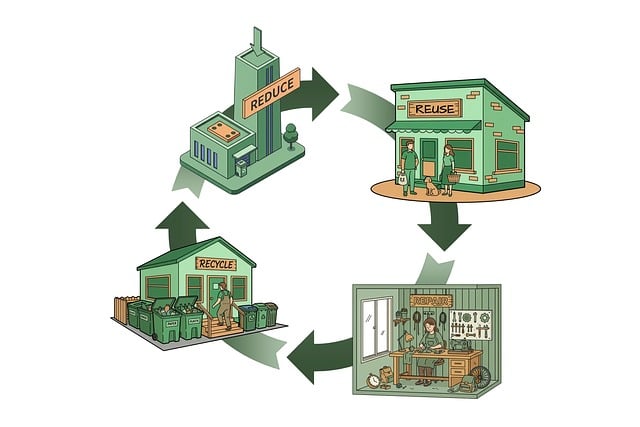 Materiaalin kulku käytön, kierrätyksen ja uudelleen käytön kehässä